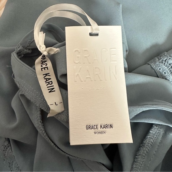 Grace Karin Blue Lace Ruffle Crewneck Blouse Size L - Picture 10 of 12